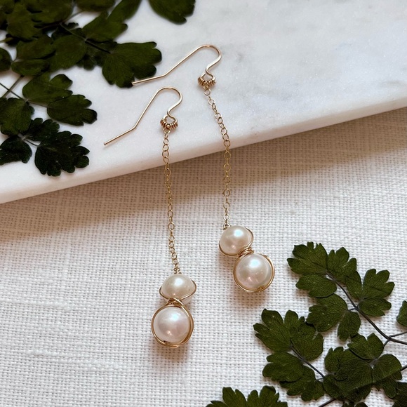 Gold Filled Freshwater Pearl Drop Earrings - Picture 4 of 4